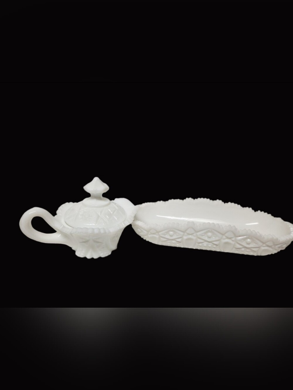 Vintage John Kemple Yutec White Milk Glass Crramer and Oblong Relish/Pickle Boat